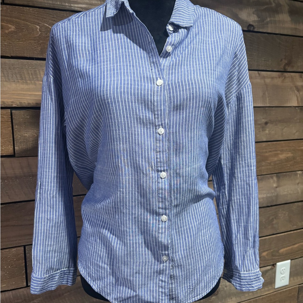 BE COOL Navy and White Striped Shirt